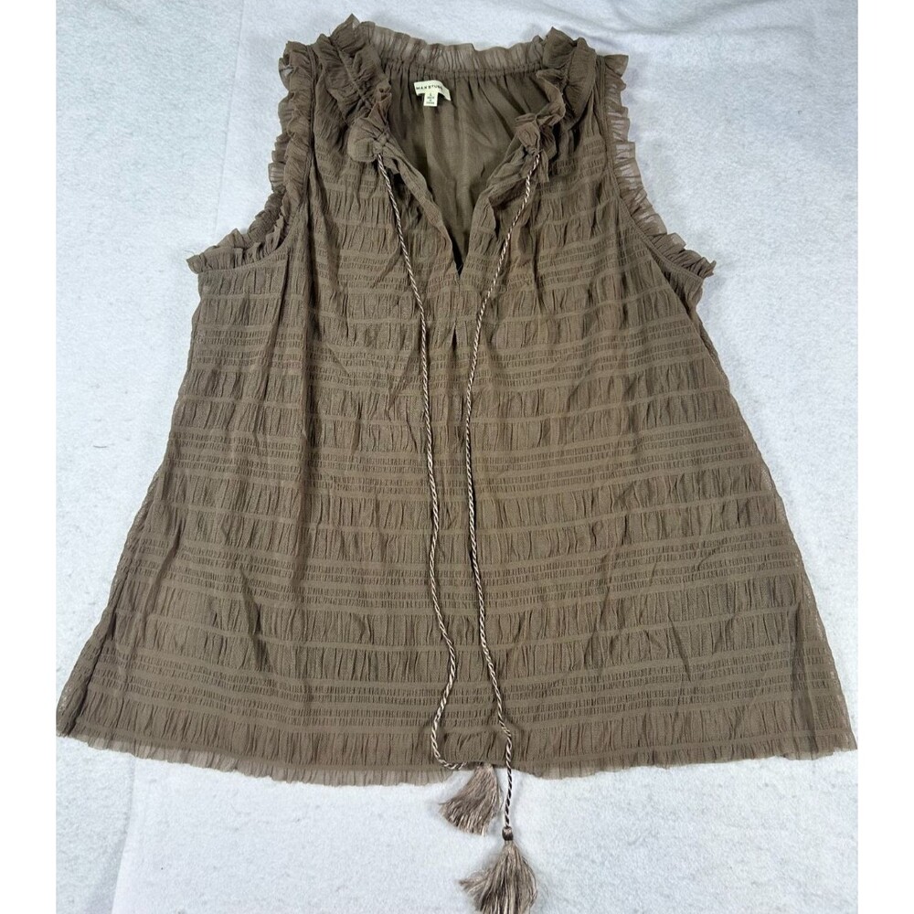Max Studio women's brown sheer ruffle sleeveless blouse size L